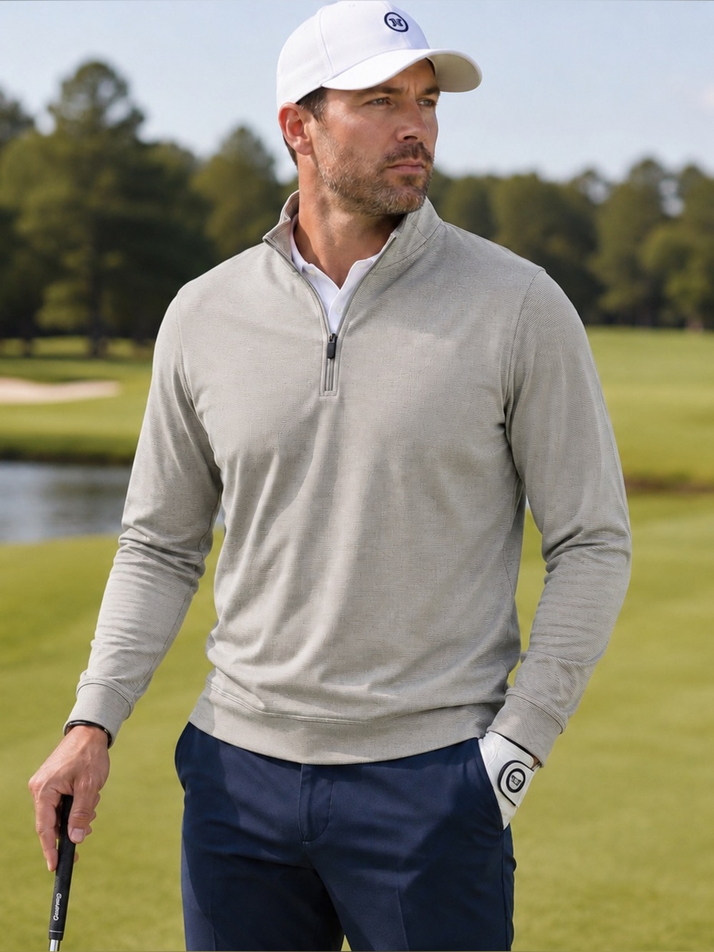 Hickey Freeman Gray Quarter-Zip Sweater